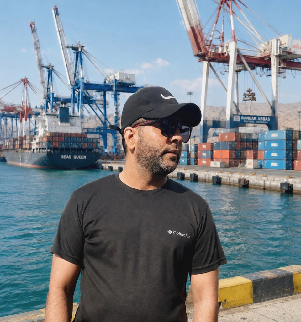 Hamed Khodabakhshi at an Iranian port during international trade operations