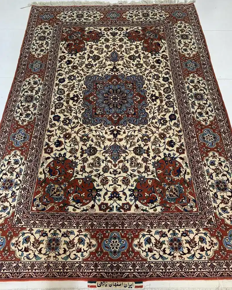 Isfahan Persian Handmade Carpet — Ivory Rust Floral Medallion — 200 × 300 cm — image 2