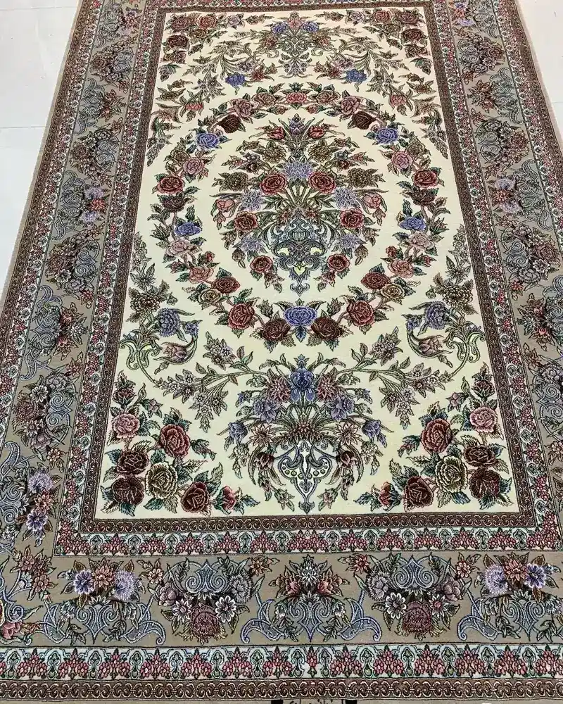 Isfahan Persian Handmade Carpet Pair — Ivory Rose Garland