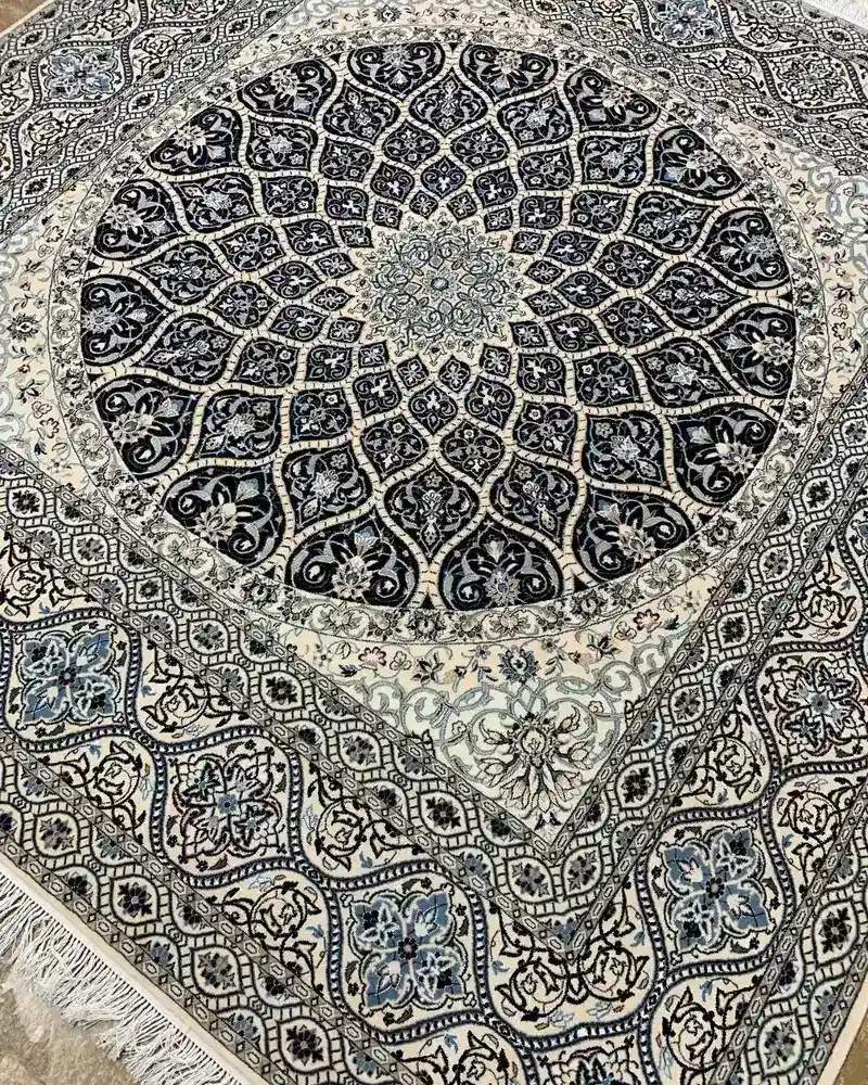 Isfahan Persian Handmade Carpet Pair — Midnight Gonbad Radial Medallion