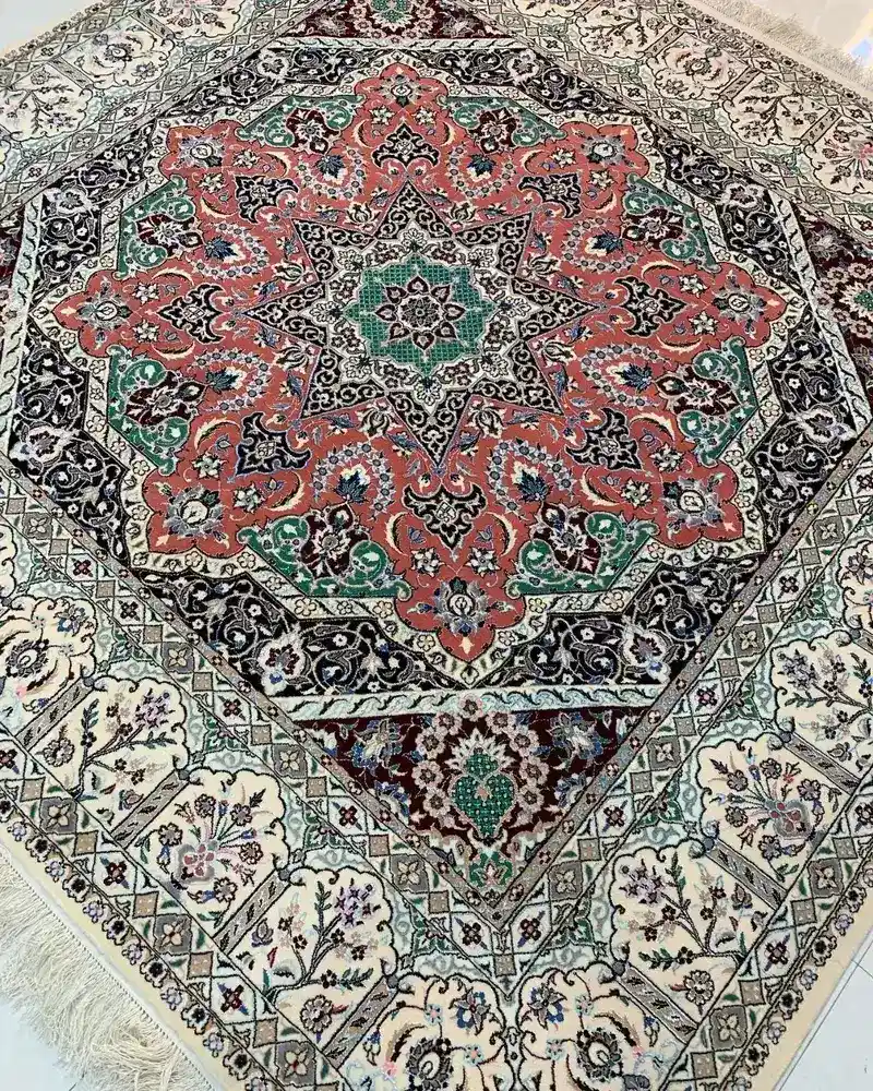 Isfahan Persian Handmade Carpet Pair — Copper Eight-Point Star Medallion