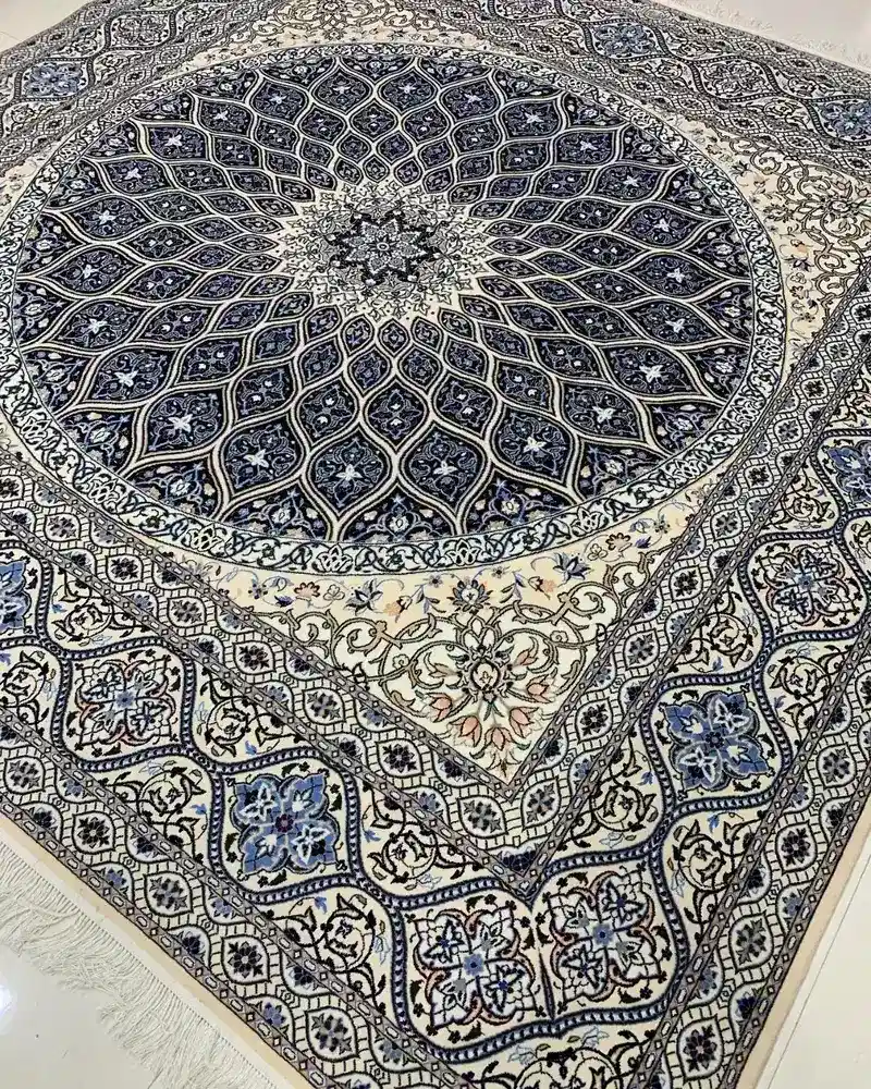 Isfahan Persian Handmade Carpet Pair — Midnight Gonbad Radial Medallion