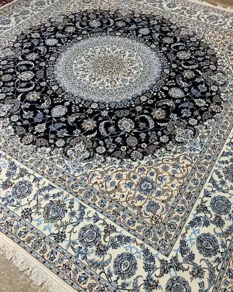 Isfahan Persian Handmade Carpet Pair — Midnight Grand Circular Rosette Medallion