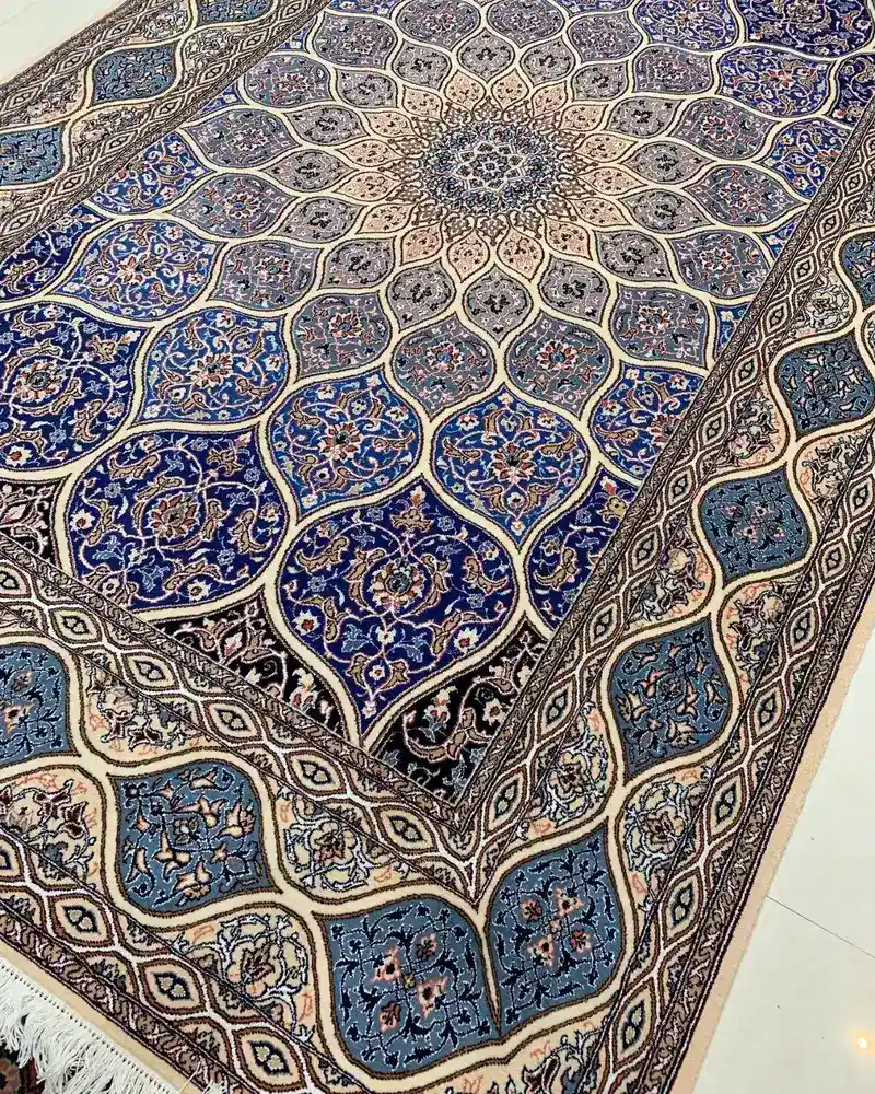 Isfahan Persian Handmade Carpet Pair — Royal Navy Gonbad Radial Medallion
