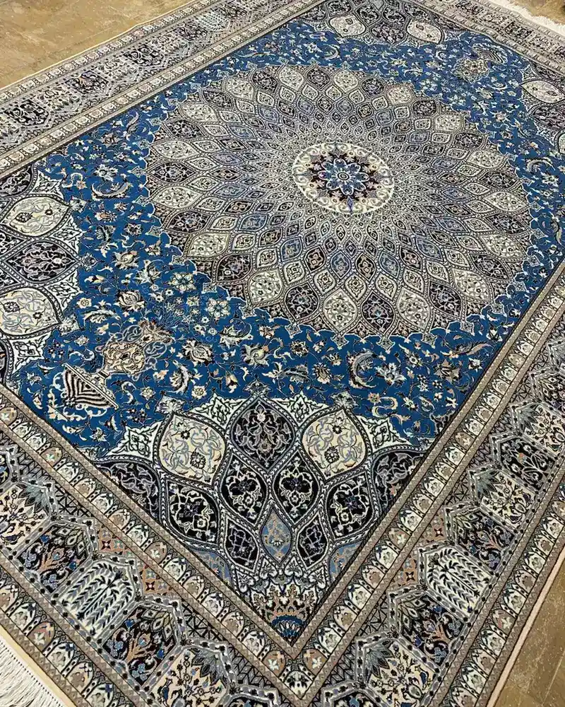 Isfahan Persian Handmade Carpet Pair — Royal Blue Gonbad Grand Radial Medallion