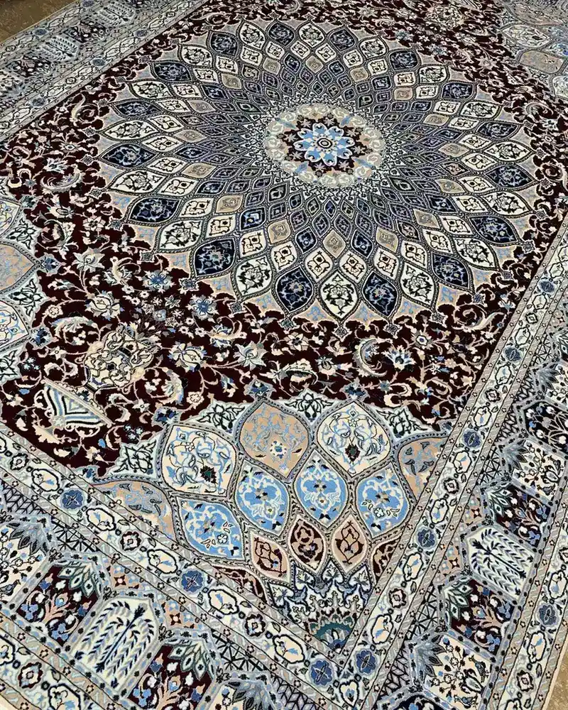 Isfahan Persian Handmade Carpet Pair — Burgundy Gonbad Radial Medallion