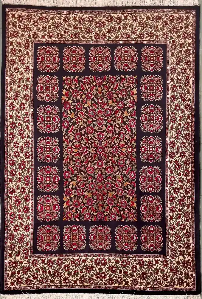 Handgefertigter persischer Woll-Seidenteppich aus Khorasan — PRR-KHN-055