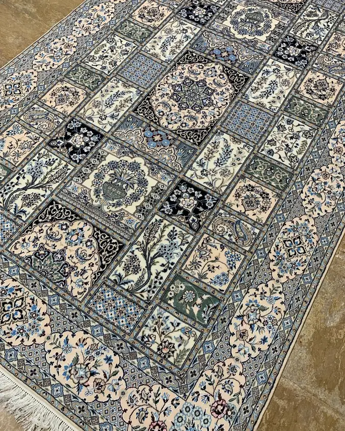 Naein Persian Handmade Carpet Pair — Blue Ivory Kheshti Geometric Compartment — 163 × 255 × 2 cm — image 2