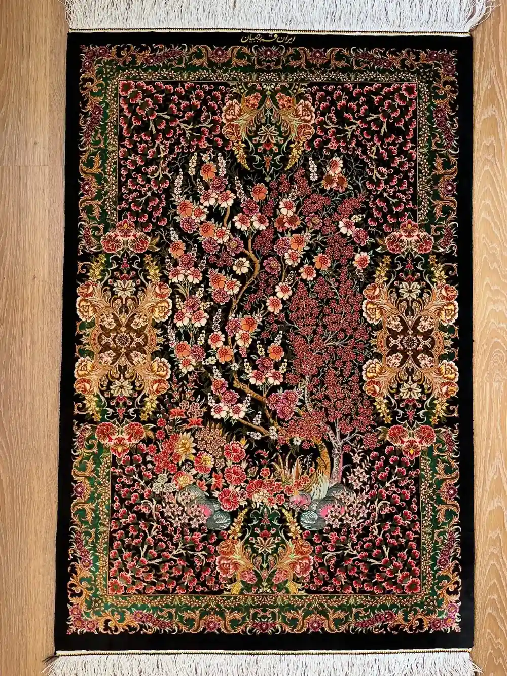 Ghom Persian Silk Hand-Knotted Rug — Crimson Orchard — 80 × 120 cm — PRR-PS-020 — 1