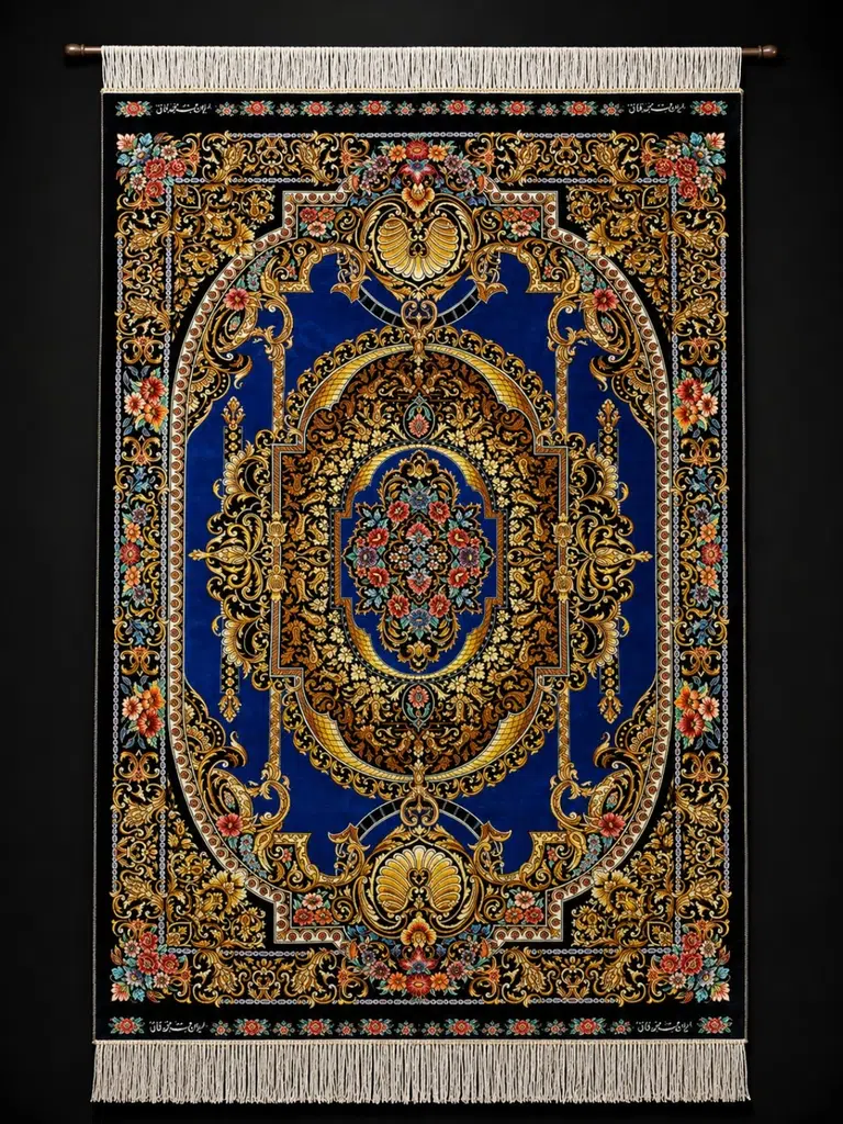 Ghom Persian Silk Rug — Baroque Crown — 100 × 150 cm — PRR-PS-026 — 2