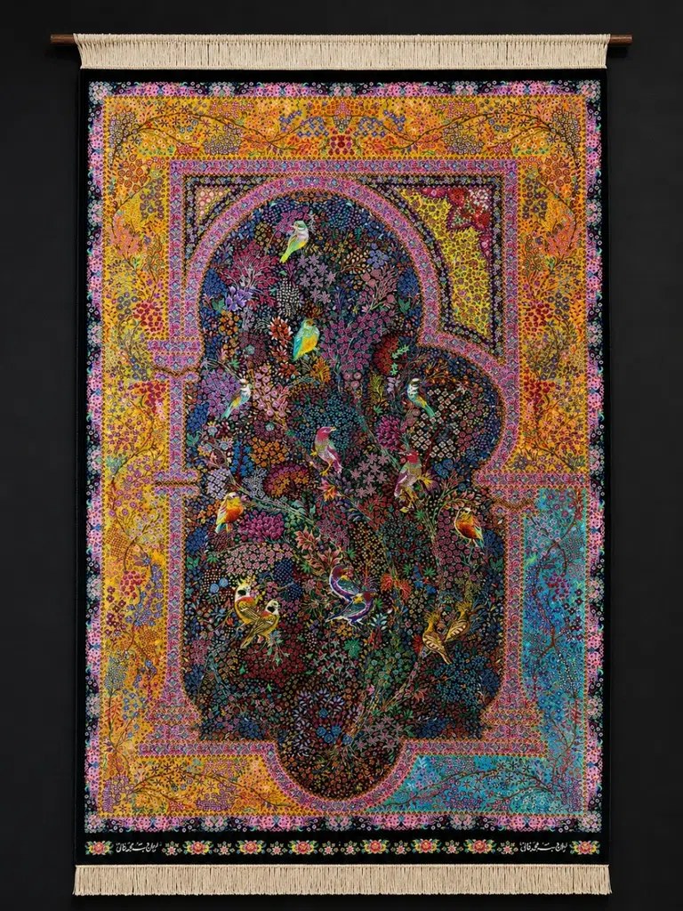 Ghom Hand-Knotted Persian Silk Rugs — Golden Portal — 140 × 210 cm — PRR-PS-028 — 2