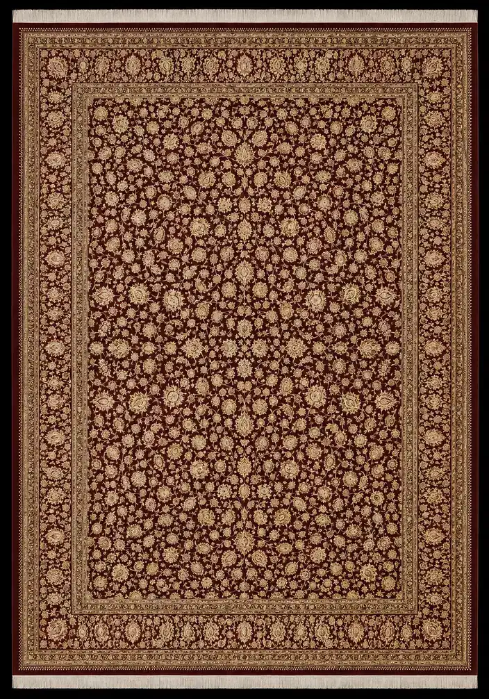 Crimson Shah Abbasi Garden handmade Qom pure silk carpet featuring an immense all-over field of Shah Abbasi blossoms and refined scrolling arabesques