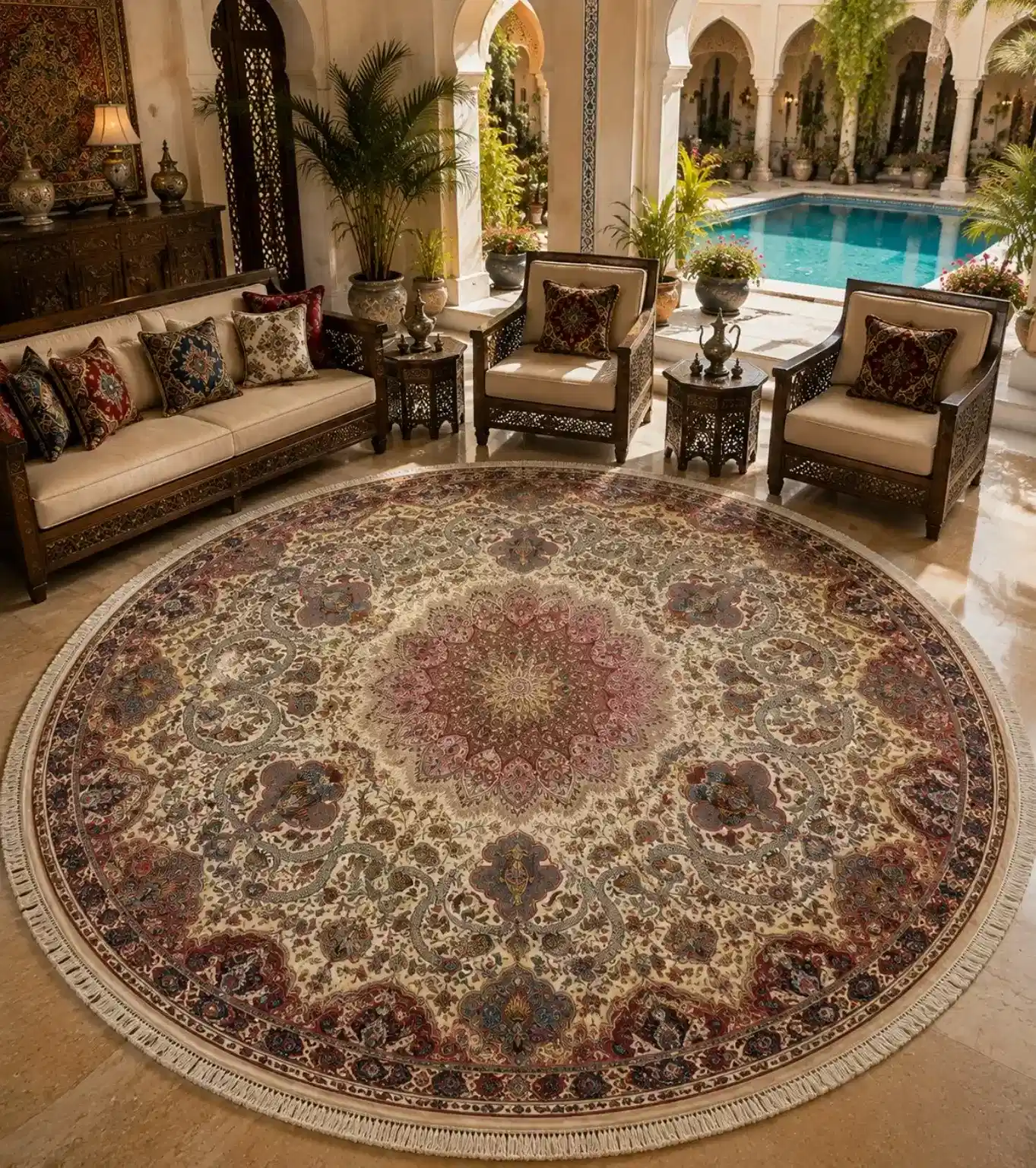 Tabriz Persian Hand-Knotted Carpet — Paradise Medallion — Ø 300 cm — image 1