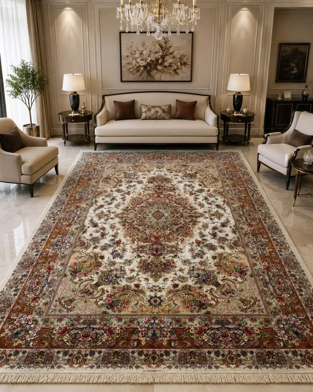 Tabriz Persian Hand-Knotted Carpet — Floral Medallion — 250 × 350 cm — front view