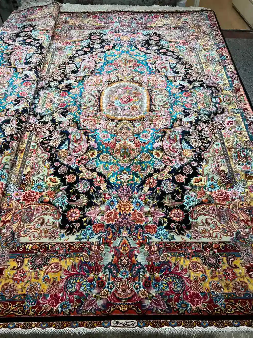 Tabriz Persian Hand-Knotted Carpet — Midnight Floral — 250 × 350 cm — image 1